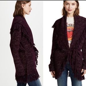Love Shack Fancy purple gold fringe cardigan
